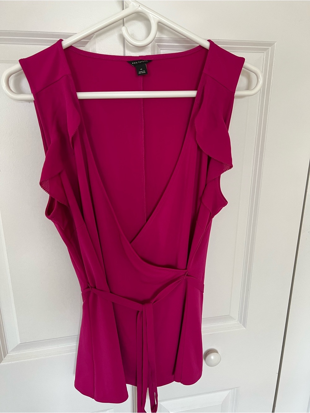 Ann Taylor Fuchsia One-Shoulder Ruffle Wrap Top